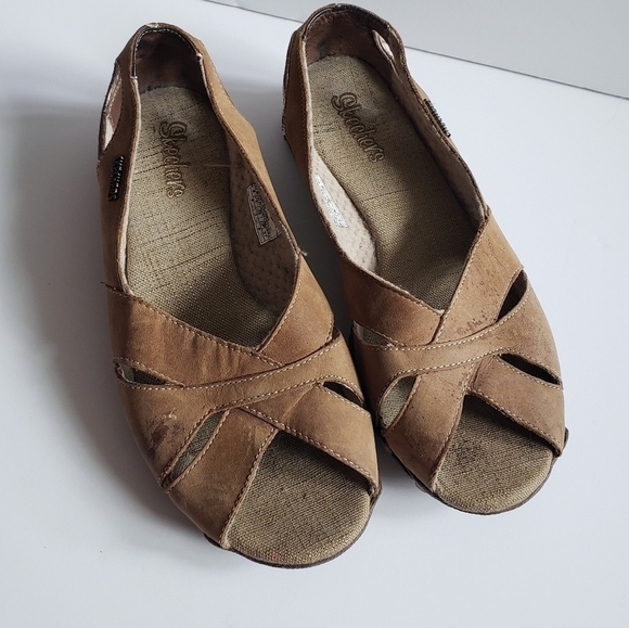 Skechers Y2K Leather Slip On Peep Toe Flats Sz 8 - Picture 11 of 11